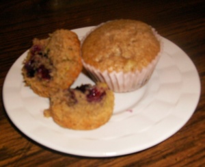 Berry Rhubarb Walnut Muffins